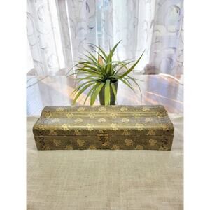 Antique Necktie Box, Victorian Floral, Lined Hinged, Vintage Dresser Catchall